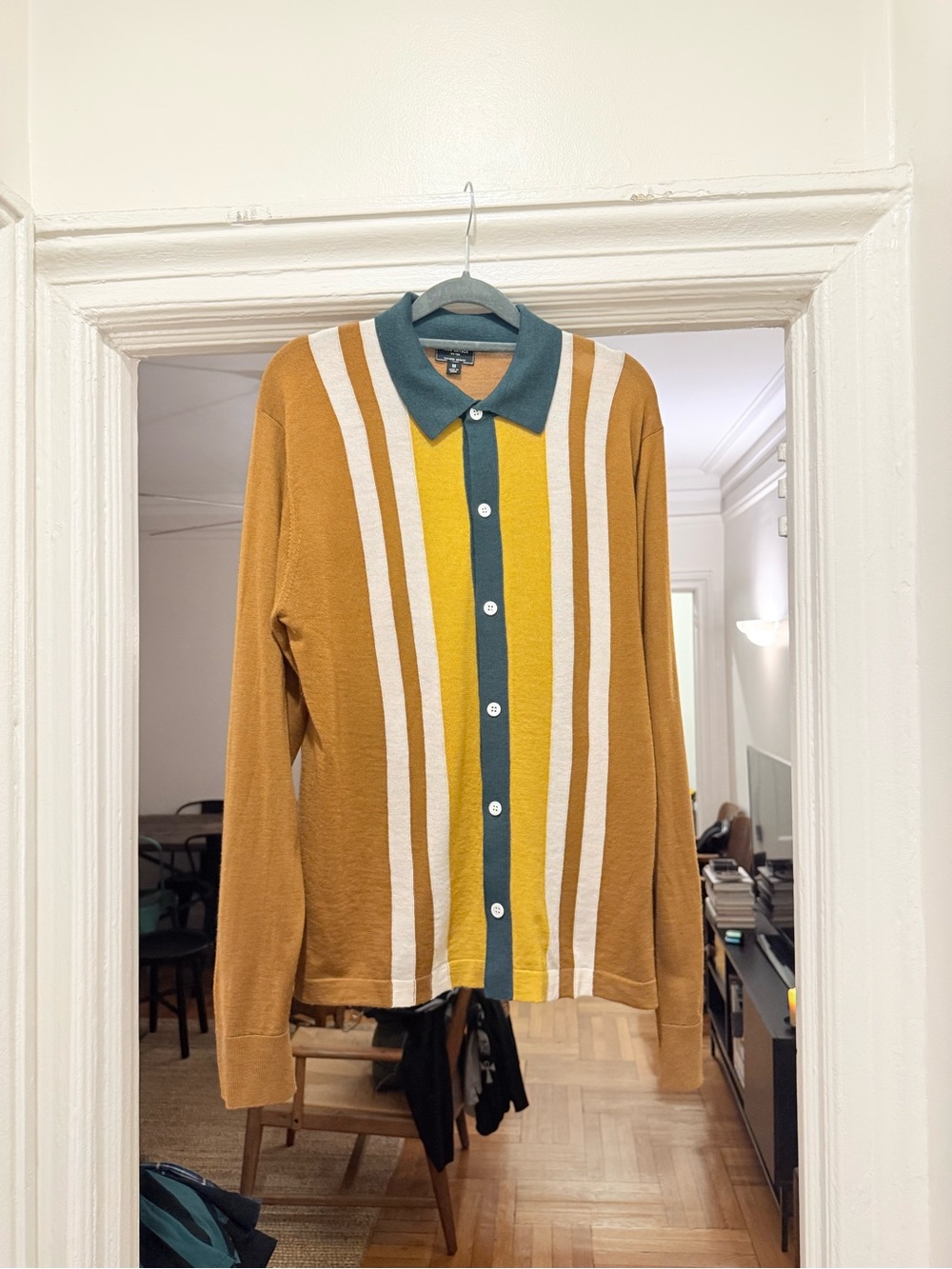 Todd Snyder Green Collar Knit Shirt with Mustard Interior